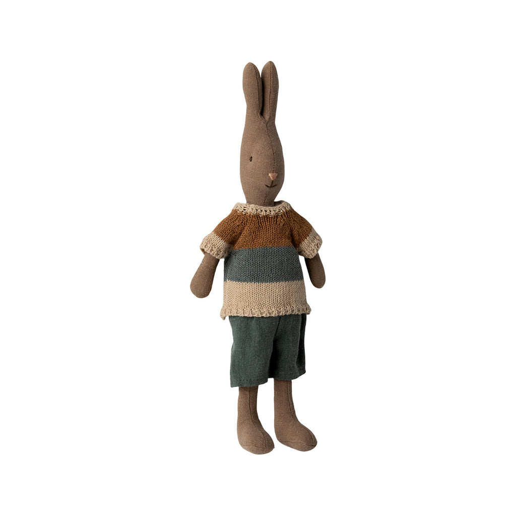 Maileg Rabbit Size 2, Brown - Knitted Shirt and Shorts.