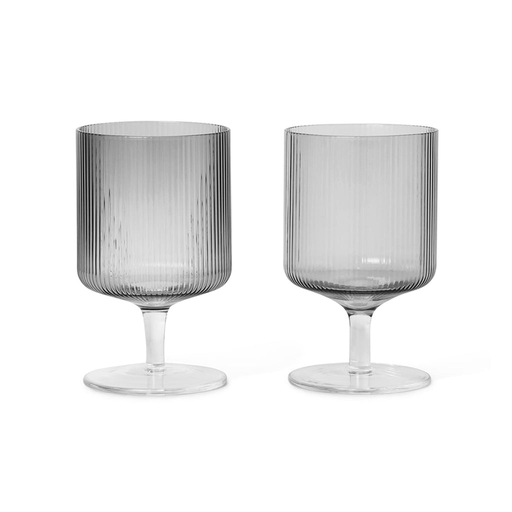 Ferm Living Ripple Wine Glass - Set of 2 - Smoked Grey.