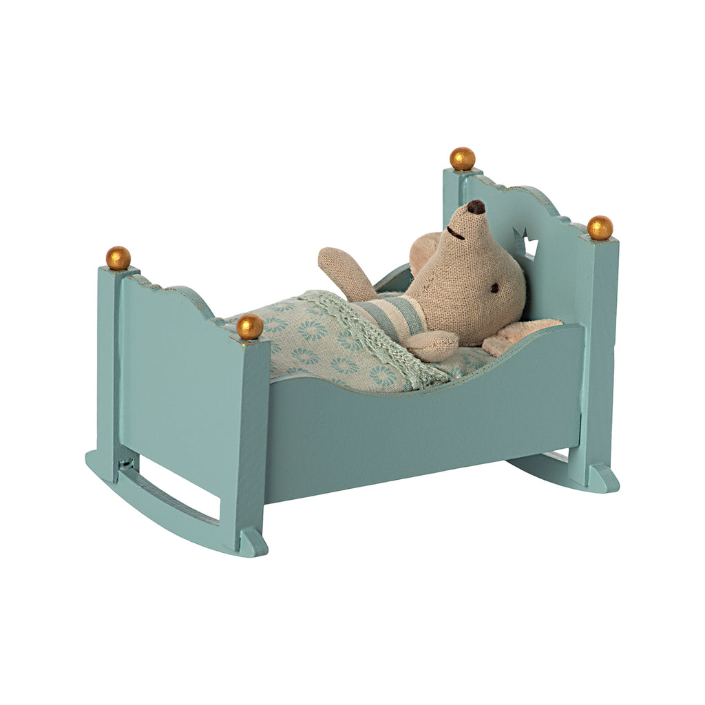 Maileg Cradle, Baby Mouse - Blue.