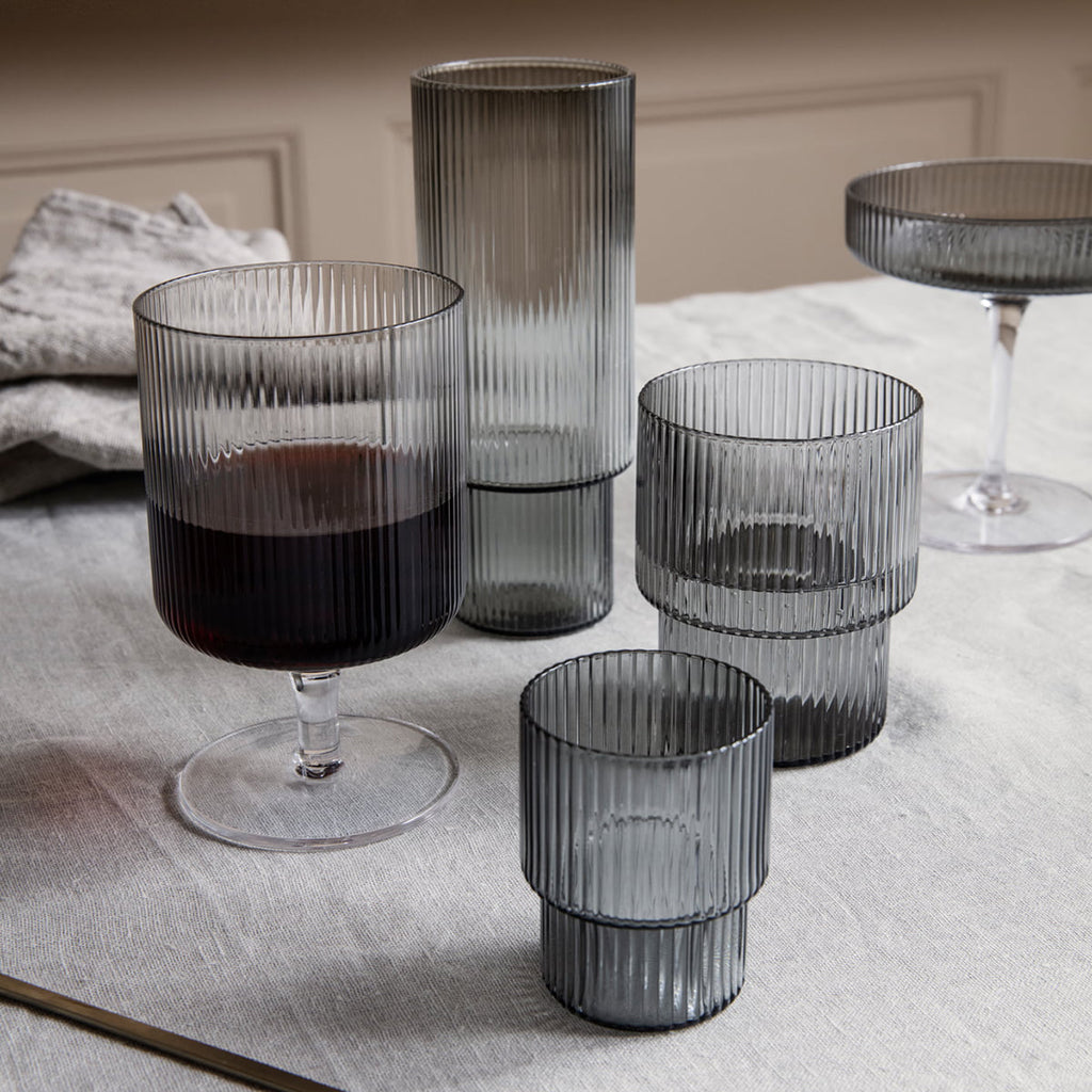 Ferm Living Ripple Wine Glass - Set of 2 - Smoked Grey.
