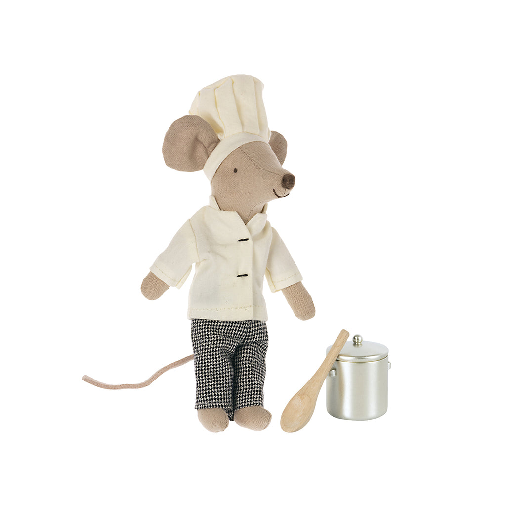 Maileg Chef Mouse with Soup Pot and Spoon.