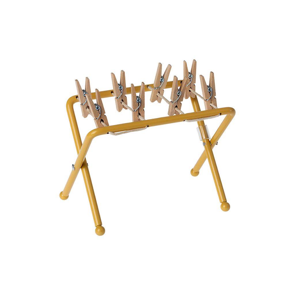 Maileg Drying Rack With Pegs - Yellow.