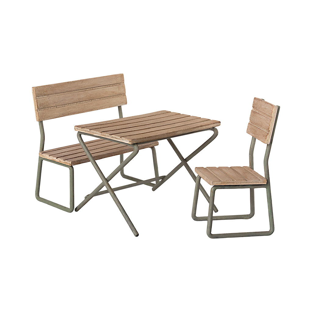 Maileg Garden Table with Chair and Bench Set.
