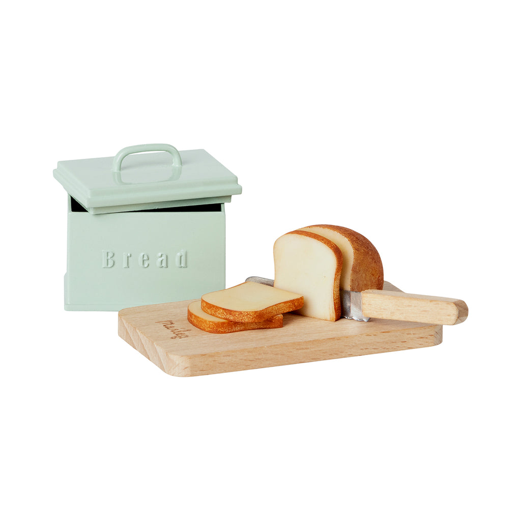 Maileg Miniature Bread Box with Cutting Board and Knife.