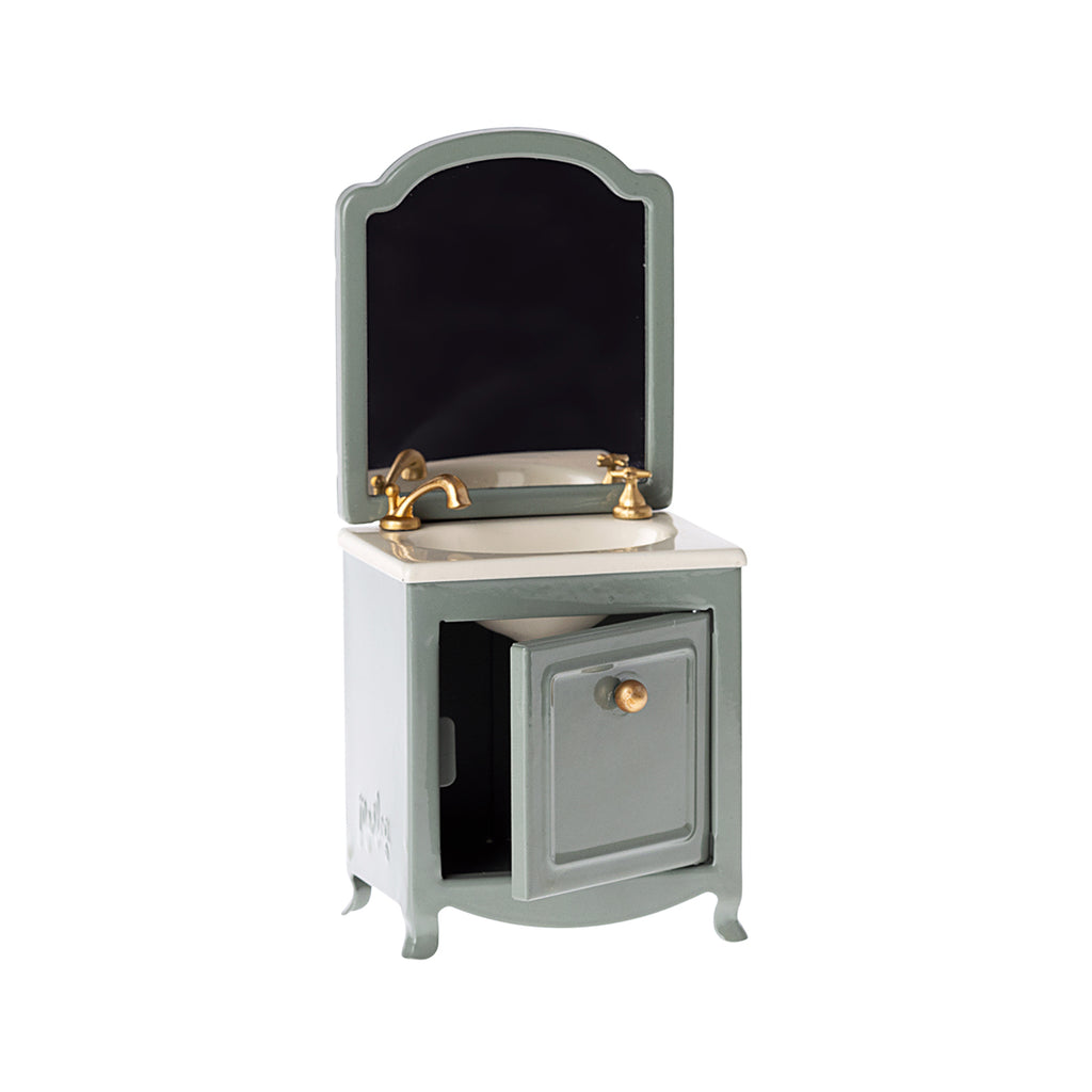 Maileg Sink Dresser with Mirror, Mouse - Dark Mint.