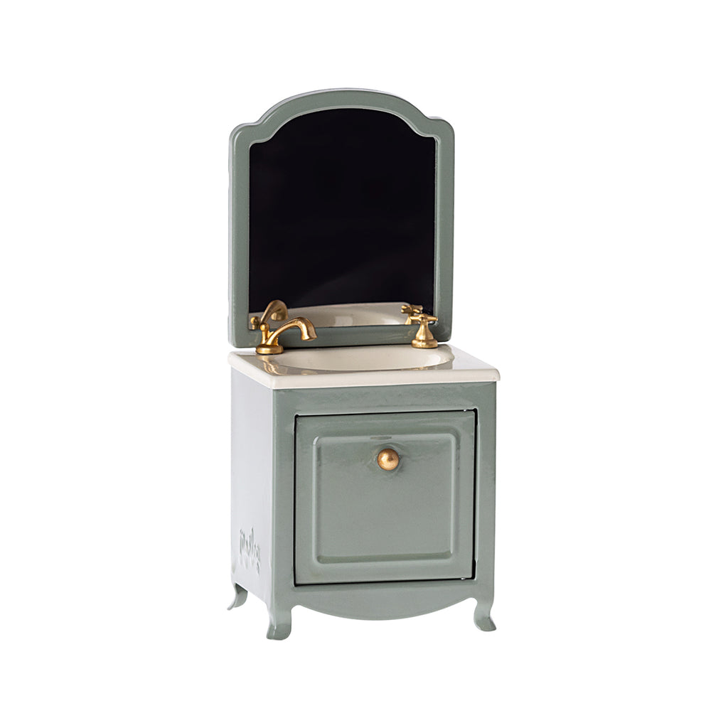 Maileg Sink Dresser with Mirror, Mouse - Dark Mint.